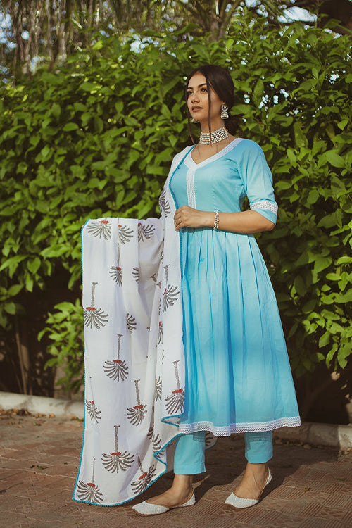 Nilodha Blue Anarkali Kurta Set